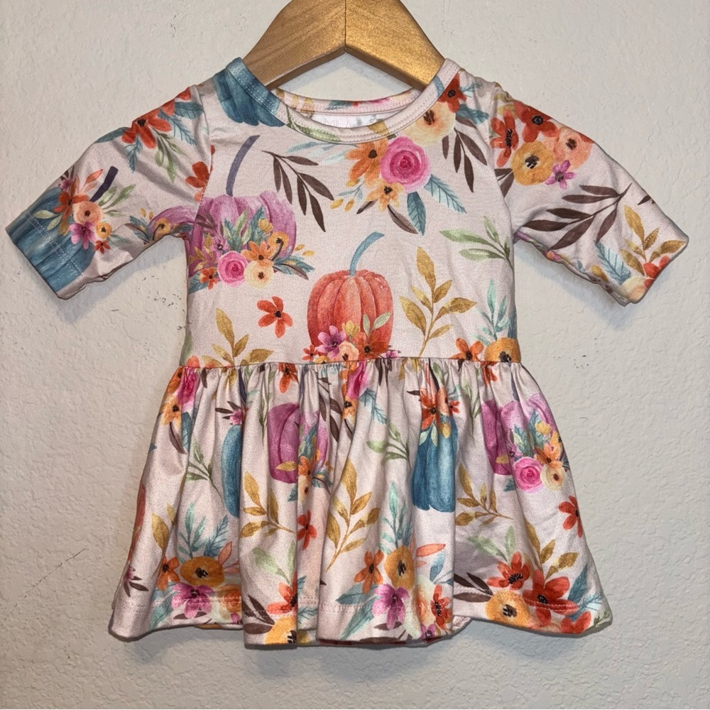 Mila & Rose multi colored pumpkin twirl dress, size 3-6 months